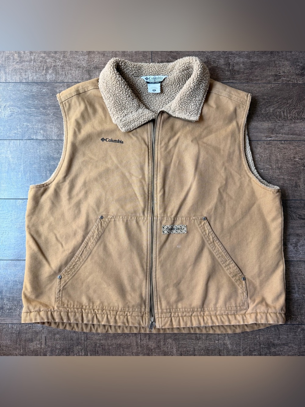 Columbia Tan Sherpa Lining Canvas Vest